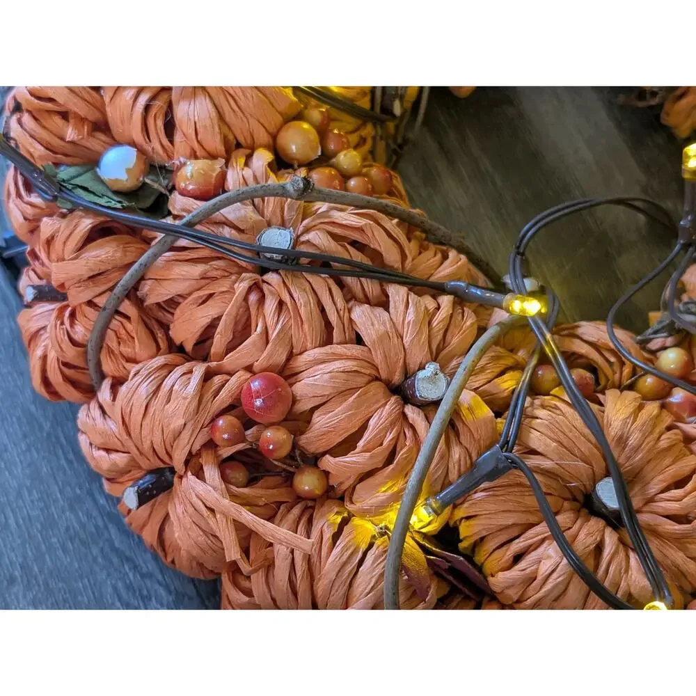 Orange Pumpkin Artificial Fall Harvest Wreath, 13.5